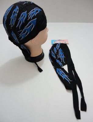 Skull Cap-Black with Blue Flames