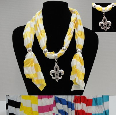 ''SCARF Necklace-Striped SCARF & Fleur de Lis-64''''''