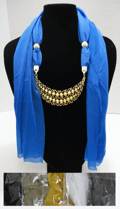 ''Scarf Necklace-Crescent Moon w/ GOLD Scrollwork 70''''''
