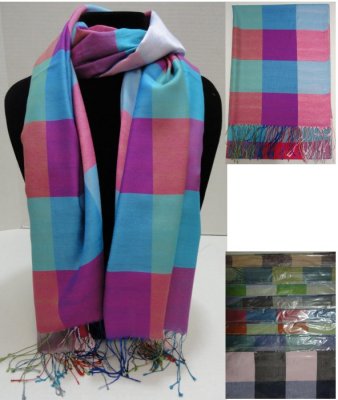 Silky SCARF with Fringe-Color Squares