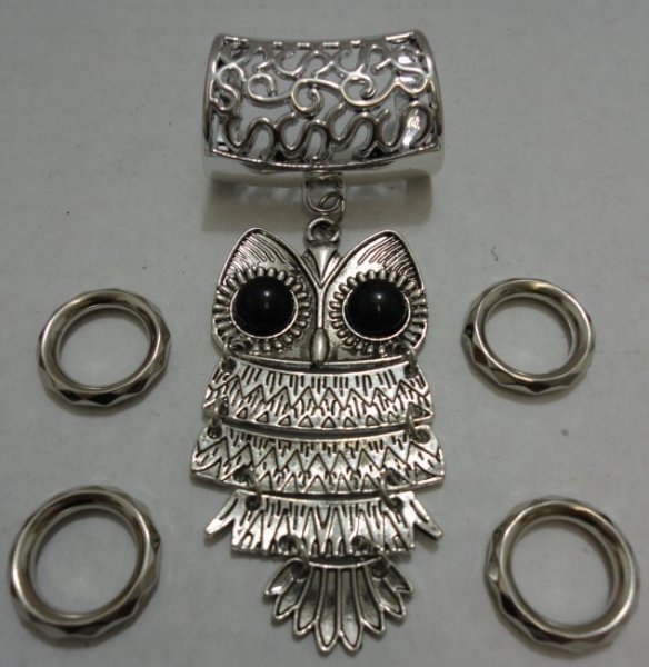 Scarf CHARM: Owl with Black Stone Eyes