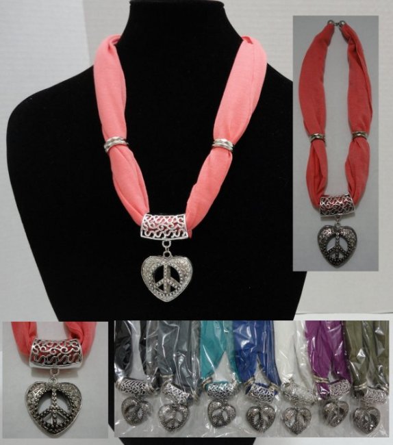 ''Short SCARF Necklace-Peace Sign Heart 30''''''