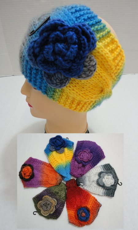 Wide Hand Knitted Ear Band [Color Fade & FLOWER] *LOOP