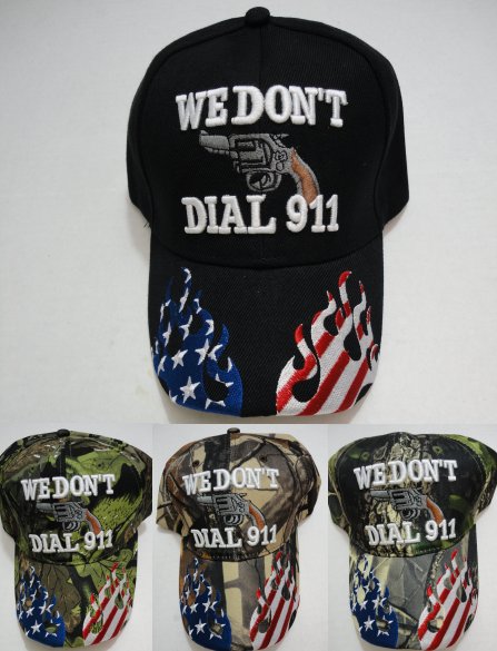 WE DON'T DIAL 911 Hat with FLAG Flames