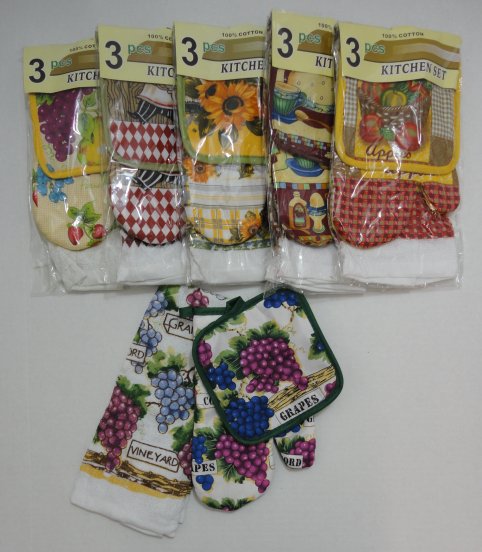 3pc Oven Mitt/Pot Holder/Dish Towel Combo