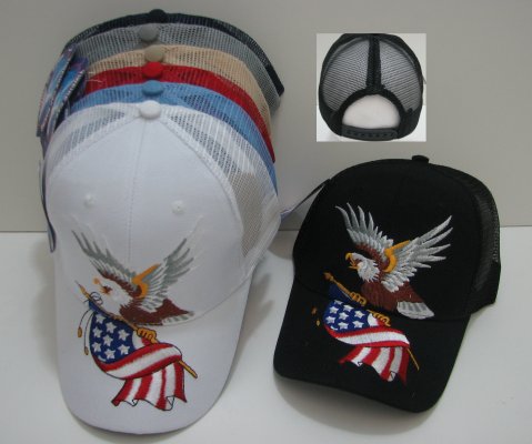 Eagle with Flag-Mesh Back BALL CAP