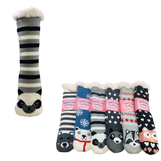 Plush-Lined Non Slip Sherpa SOCKS [Critter Faces] 9-11