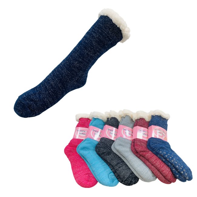 Plush-Lined Non Slip Sherpa Socks [Solid] 9-11