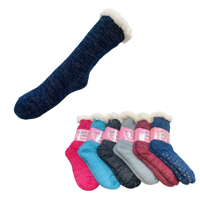 Plush-Lined Non Slip Sherpa SOCKS [Solid] 9-11