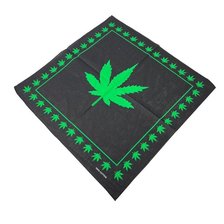 BANDANA-Black with Large Green Leaf [Small Leaf Border]