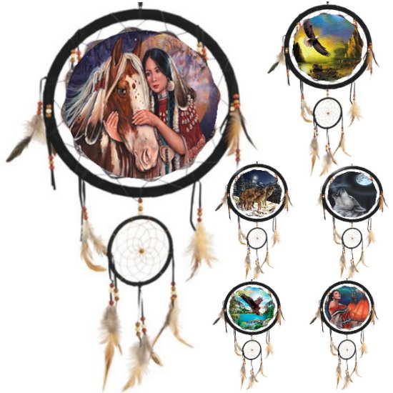 ''13'''' Mandalas with 5'''' Dream Catcher [6 ASSORTED] Native/Wildlife''