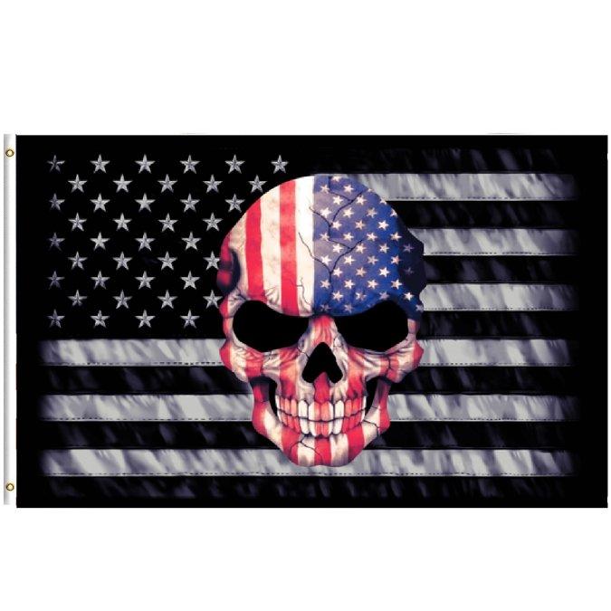 3'x5' Black & White American Flag with American Flag SKULL