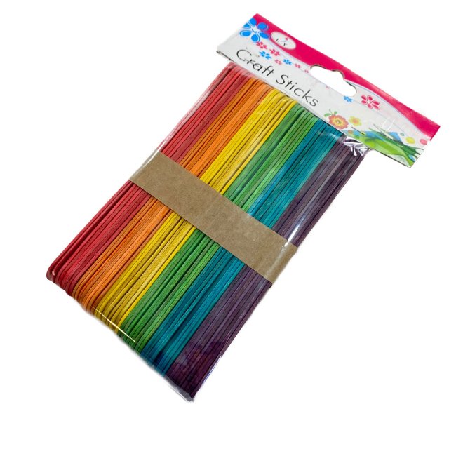 ''50pc 6'''' Wooden CRAFT Sticks [Rainbow Colored]''