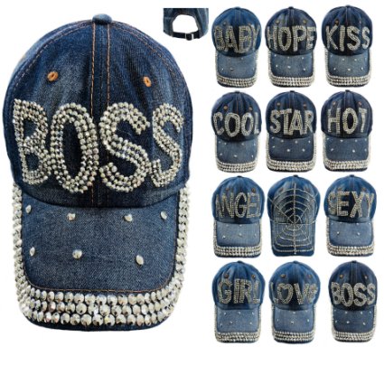 DENIM Strapback Hat with Bling Studs Assortment