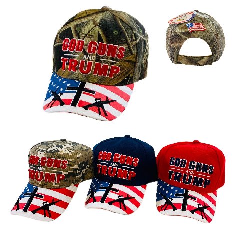 TRUMP 2024 Hat -GOD GUNS & TRUMP [Flag Bill/Emb Shadow]