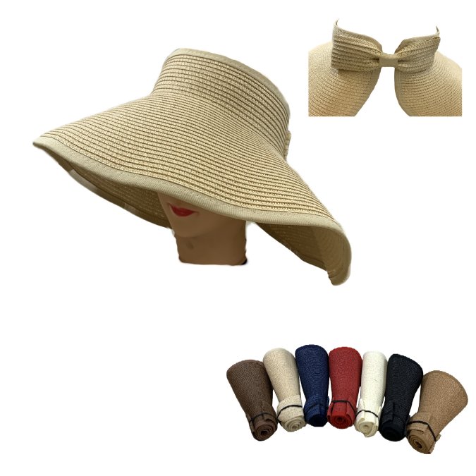 LADIES Roll-Up Large-Brimmed Sun Visor with Bow