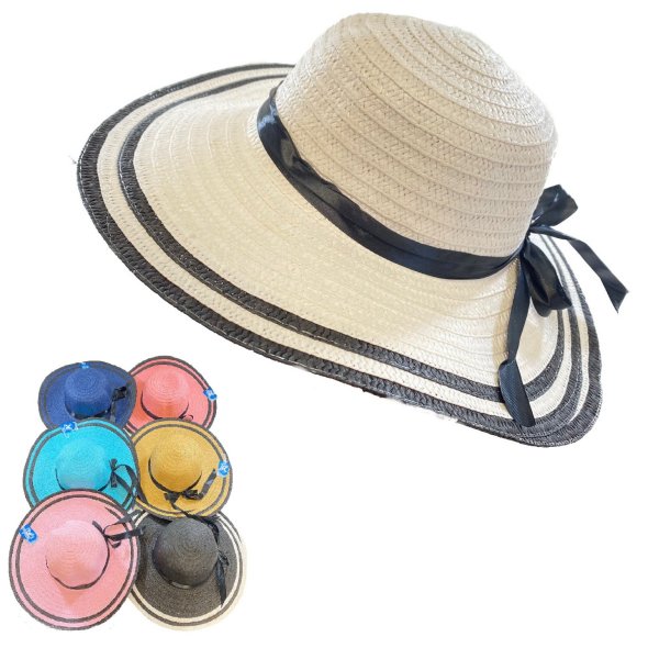 Ladies Woven Summer HAT [Two-Tone Edge/Thin Bow]