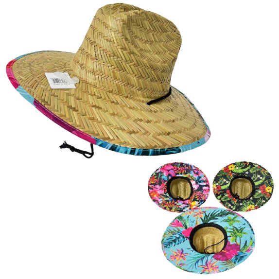 Large Straw Hat with Printed Edge & Underside [Palm]