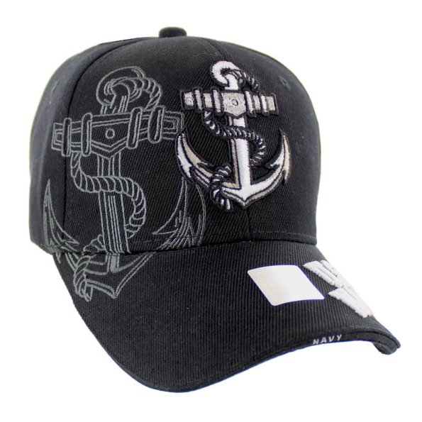 LICENSED Black Anchor Hat w Shadow [US Navy on Bill]