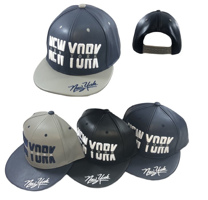 Snap Back Flat Bill NEW YORK Hat [PU LEATHER]