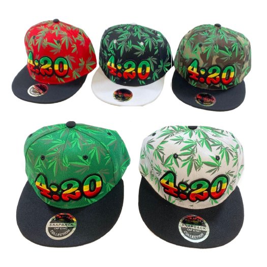 Snap Back Flat Bill HAT [4:20/Printed Marijuana]