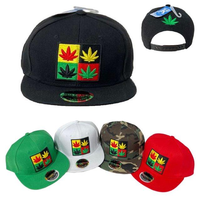 Snap Back Flat Bill HAT [Four Square Marijuana Leaves]