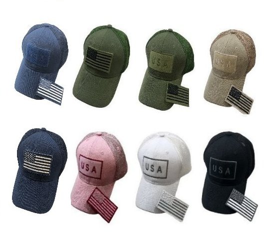 Detachable Patch HAT/Flag Solid Color [USA] Soft Mesh Back