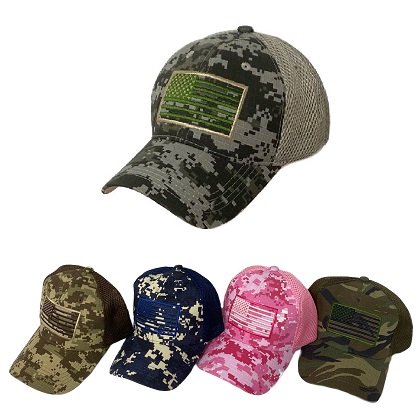 Ripstop Camo Hat with Embroidered FLAG/Soft Jersey Mesh Back