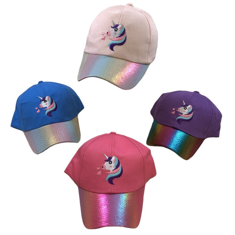 Girl's Embroidered BALL CAP [Unicorn] Metallic Bill