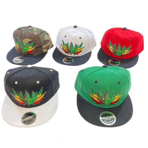 Snap Back Flat Bill HAT [Triple Marijuana Leaves]