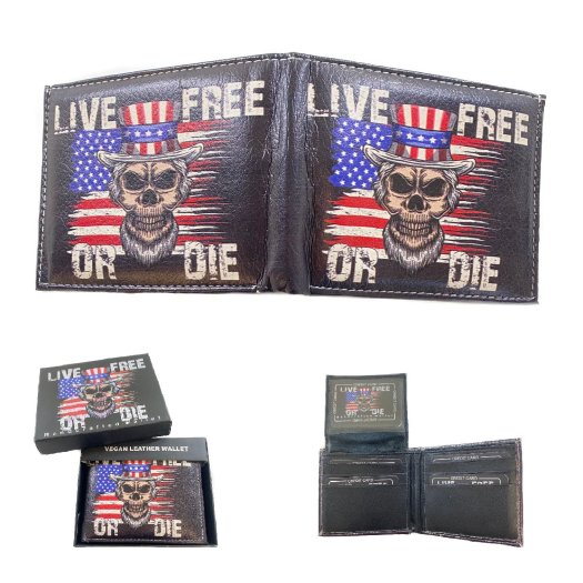 Vegan LEATHER WALLET [Bifold] Live Free or Die