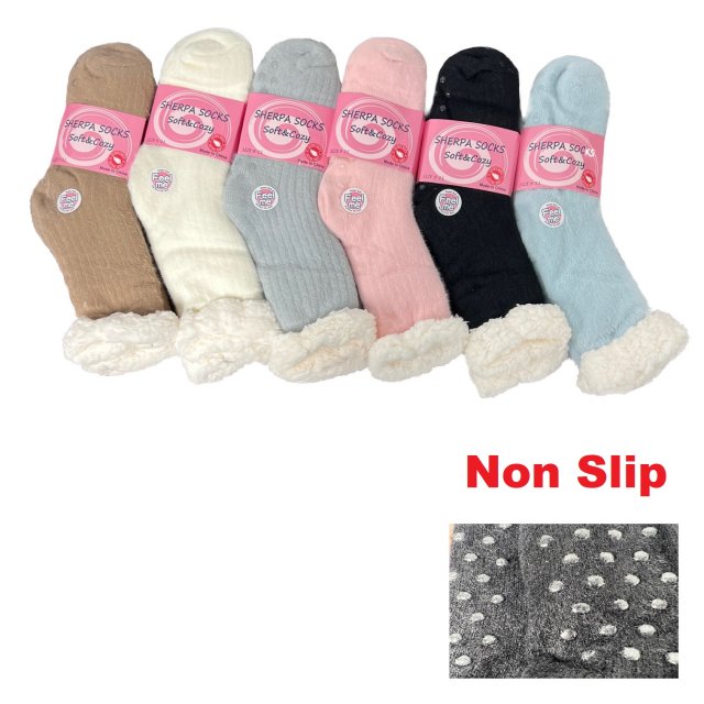 Plush-Lined Non-Slip Sherpa SOCKS [Solid Wool-Like] 9-11