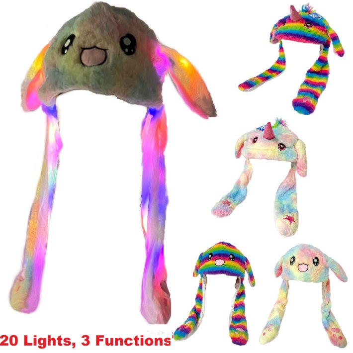 Plush HAT with Flapping Ears & 20 LED Lights [Bunny & Unicorn]