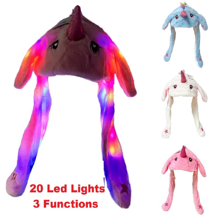 Plush HAT with Flapping Ears & 20 LED Lights [Unicorn]