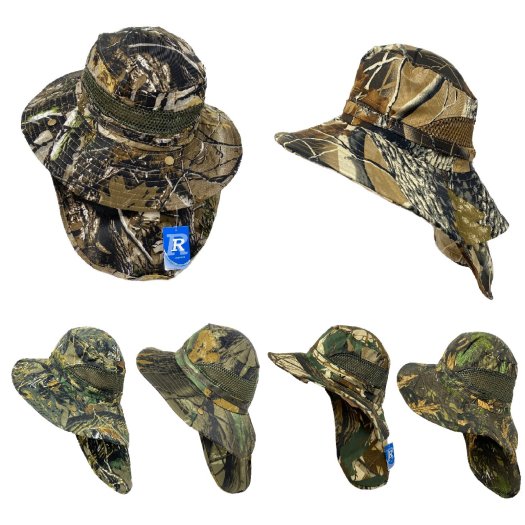 Vented Boonie HAT with Snap-On/Off Neck Flap [Camo]