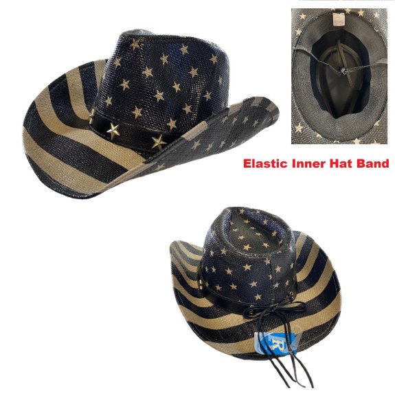 Black/Gray Flag COWBOY HAT [Stars and Stripes] HATband w/ Stars