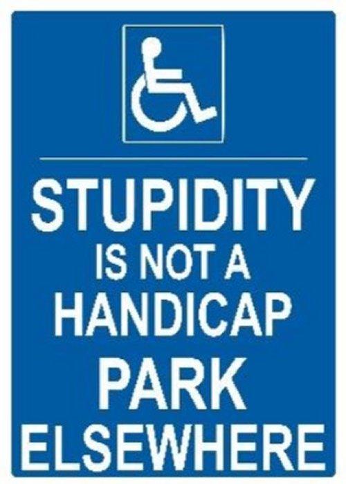 ''16''''x12'''' Metal Sign- Stupidity is Not a Handicap, Park Elsewhere''