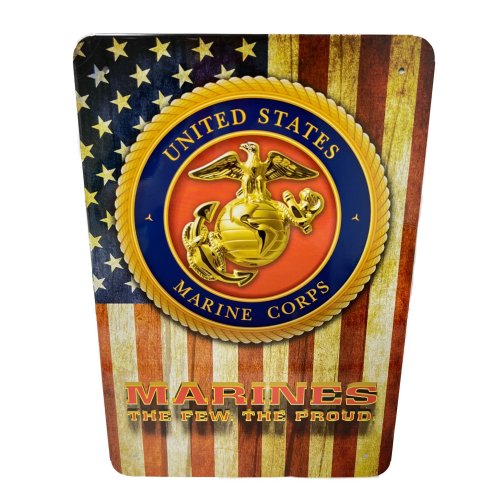 ''11.75''''x8'''' Metal Sign- LICENSED Marines [Flag Background]''