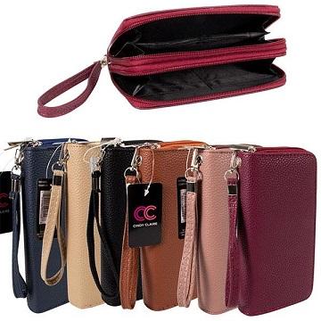 Ladies Dual Zipper Wallet with Wrist Strap [Suede-Like]