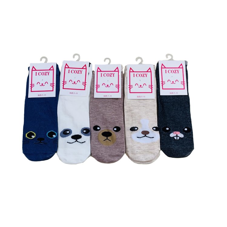 1pr Ladies/Teens Thin Casual Ankle SOCKS 7-11 [Animal Face]