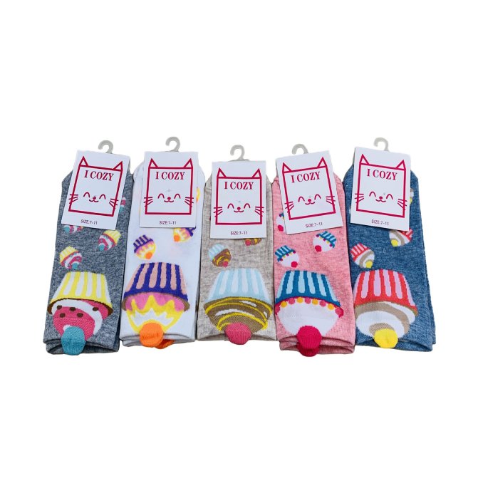 1pr Ladies/Teens Thin Casual SOCKS 7-11 [Cupcakes]