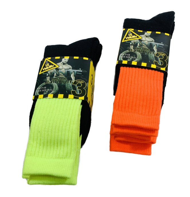 3pr Men's Neon Work SOCKS [High Visibility] 10-13