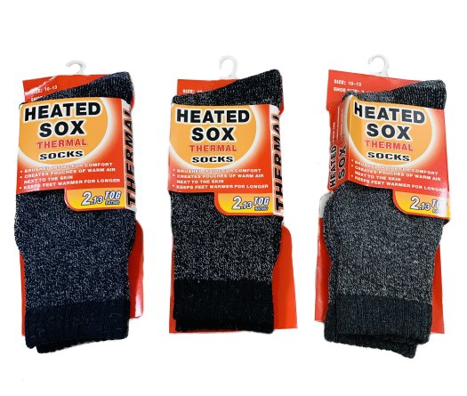 1pr Men's HEATED SOX Thermal Crew SOCKS 10-13 [Brushed Interior]