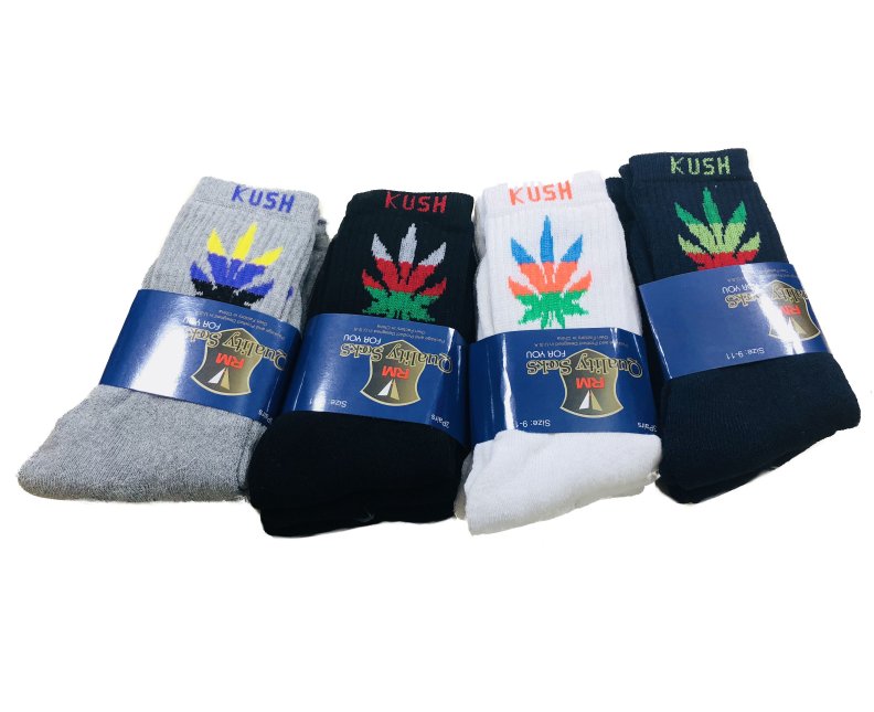 3pr Men's Marijuana Crew SOCKS 9-11 [Colorful KUSH]