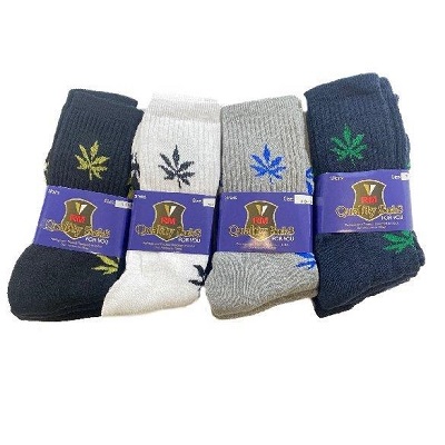 3pr Men's Crew SOCKS 10-13 [Marijuana Leaves]