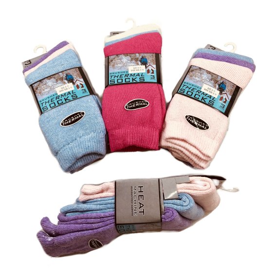 3pr LADIES Brushed Thermal Crew Socks 9-11 [Pastel]