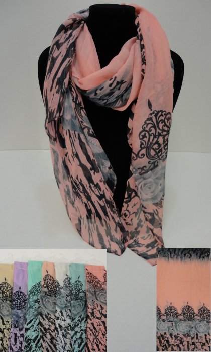 Fashion SCARF [Pastel Roses & Zebra Print]