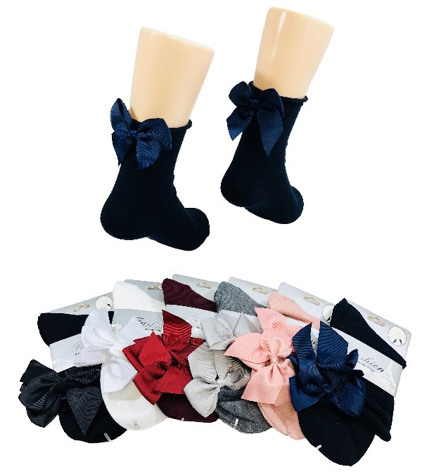 Ladies Fashion SOCKS [Rolled Top with Bow]