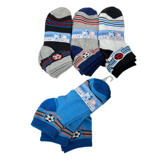 3pr Boy's Printed Ankle SOCKS 6-8 [SPORTS]