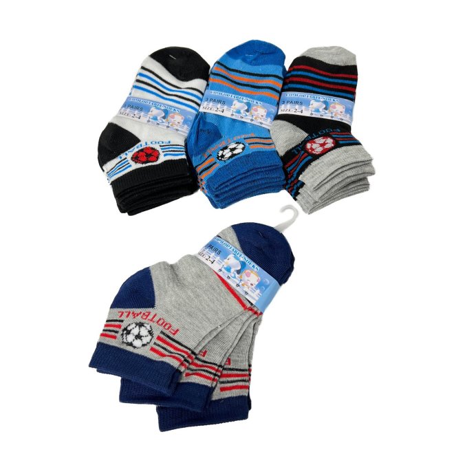 3pr Boy's Printed Ankle SOCKS 2-4 [SPORTS]